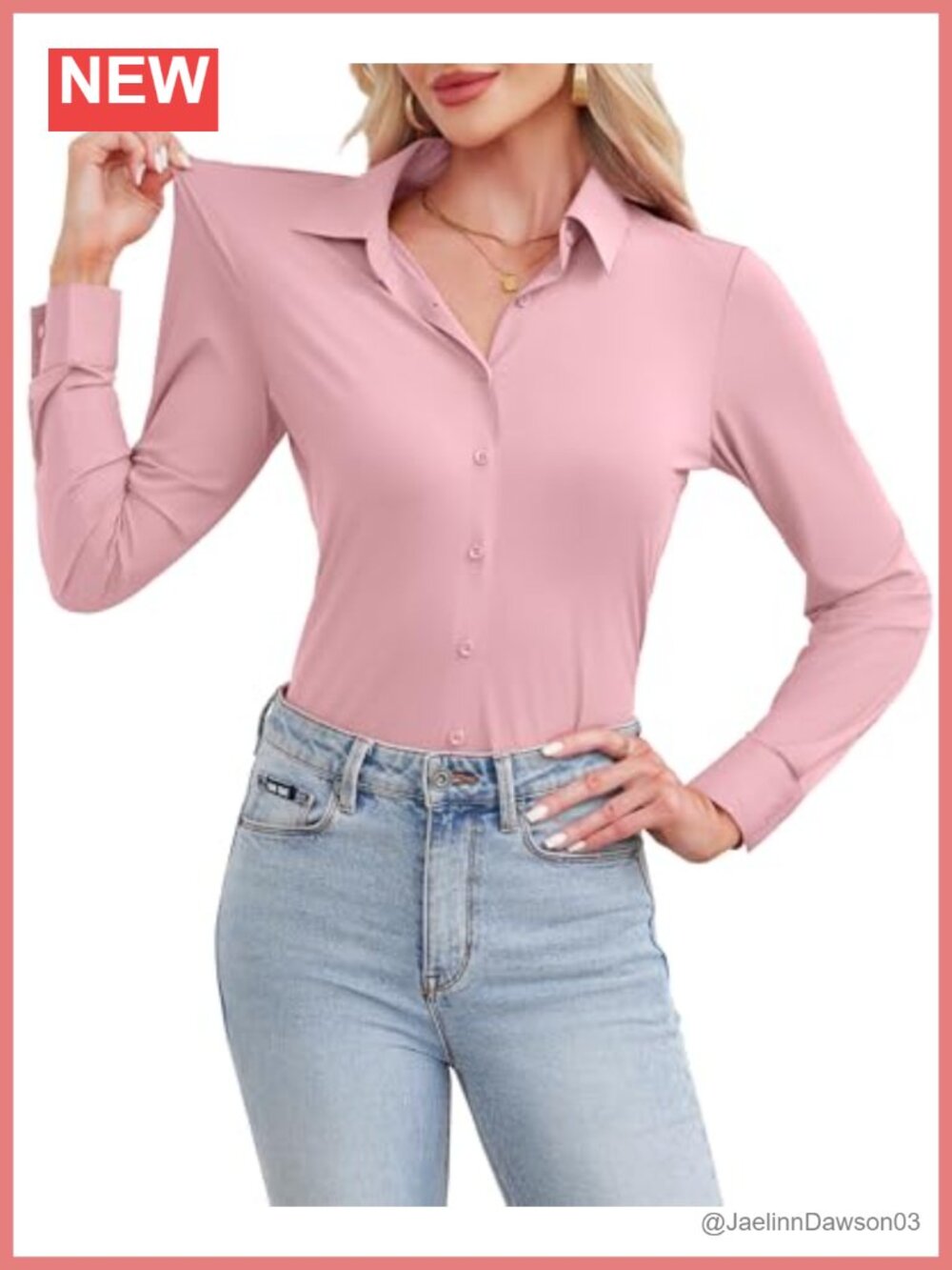 Women's Stretch Button Down Shirt Slim Fit Long Sleeve Business Casual Wrinkle